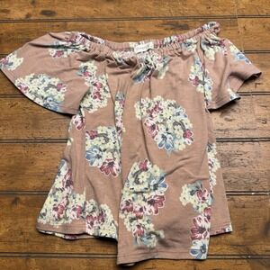 Ginger G Pink Floral Boho Short Sleeve Blouse Sz M‎